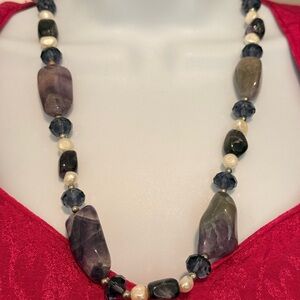 Vintage Chunky Amethyst & Pearl Gemstone Beaded Necklace